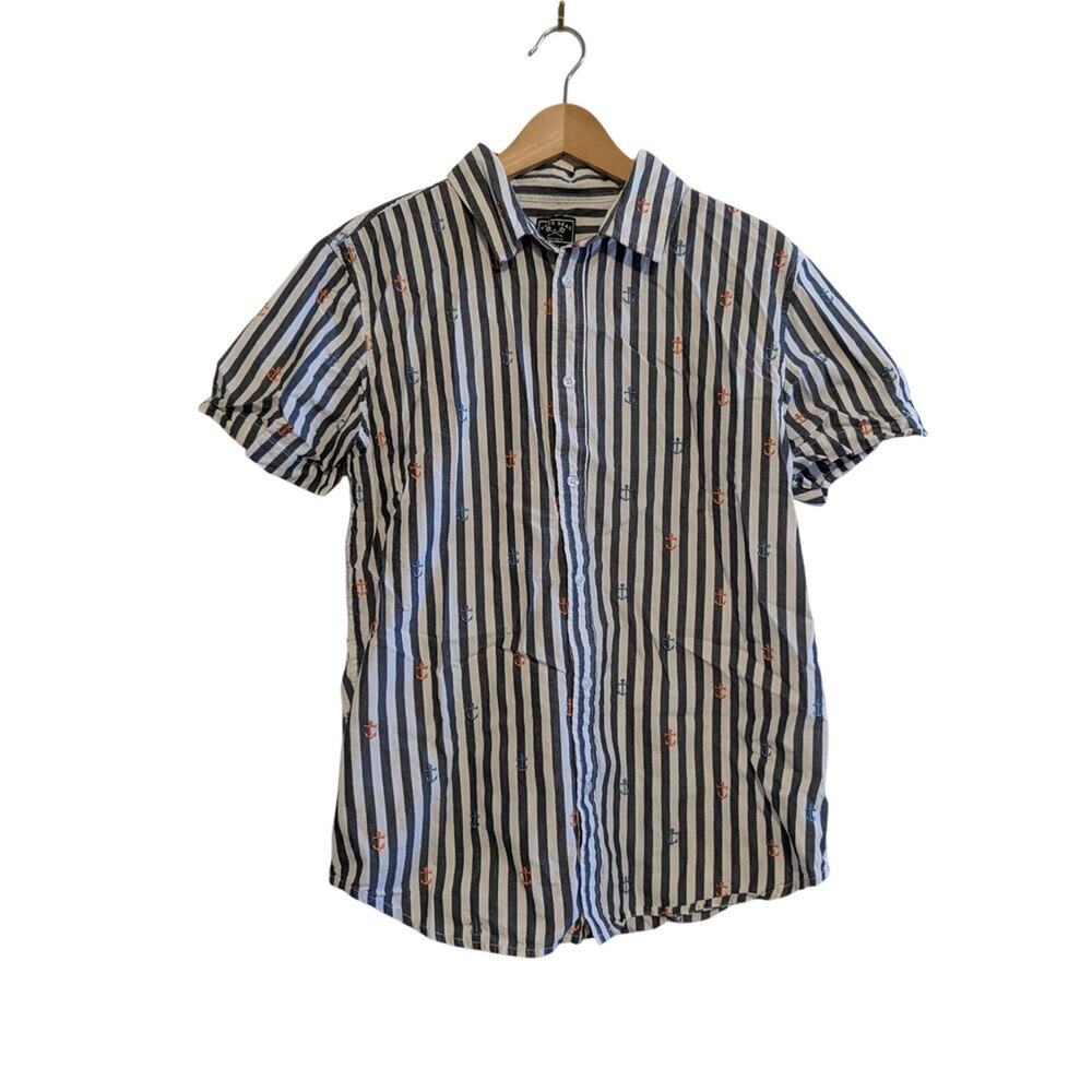 Dark Seas Divisions‎ striped anchor embroidered button down shirt size medium
